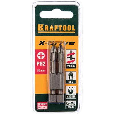 Биты KRAFTOOL X-DRIVE PH2 E1/4 50мм (2шт)