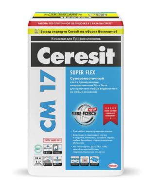Высокоэластичный плиточный клей Церезит CM 17, 25кг С2ТЕ S1