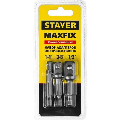 Набор STAYER: адаптеры для торц.головок Е1/4-1/4,Е1/4-3/8, Е1/4-1/2 50мм 3шт