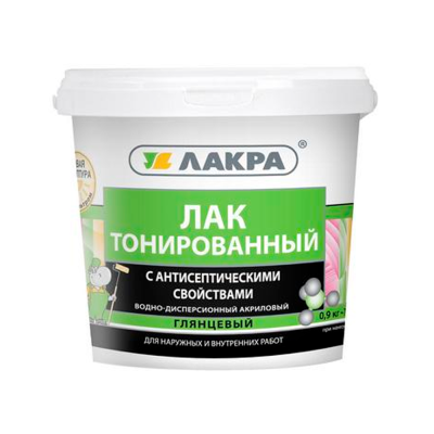 Лак тонированный ЛАКРА в/д для наруж. и внутр. работ глянцевый Махагон  0,9кг