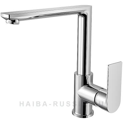 Haiba Смеситель для кухни плоский Г-образный поворотный излив, 35мм, гайка, хром