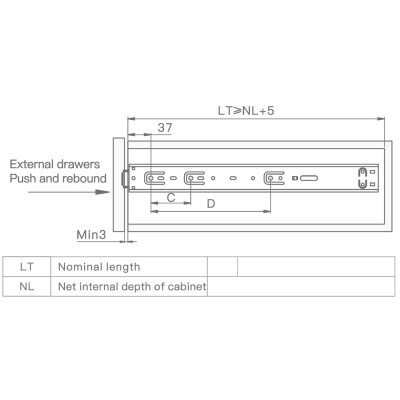 033324 Направляющая шариковая Premial ANDANTE Push-to-Open H=45 L-450