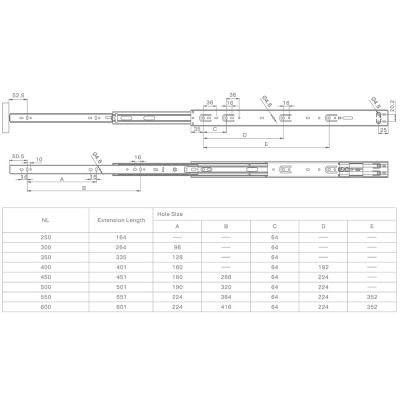 033324 Направляющая шариковая Premial ANDANTE Push-to-Open H=45 L-450
