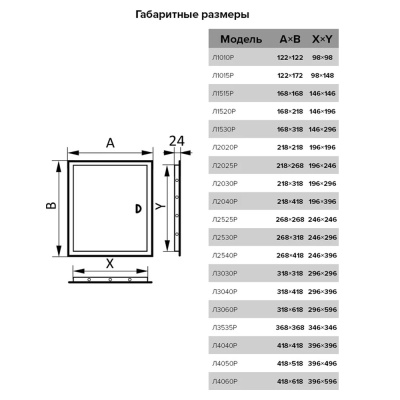 Люк пласт.268*268 с ручкой и фланцем 246*246 Л2525Р EVECS