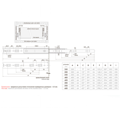 DB4501Zn/350 Направляющие DB 450 L350 полного выдвижения BOYARD