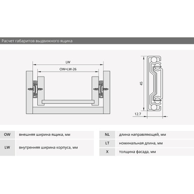 033314 Направляющая шариковая Premial ANDANTE с доводчиком H=45 L-450