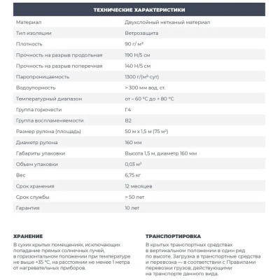 Ветрозащитная мембрана для стен BIOVAT A90 90г/м2 1,5*50м 75м2