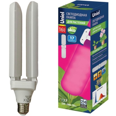 Uniel фито лампа св/д для растений P65 Е27 16W матовая LED-P65-16W/SPSB/E27/FR/P2