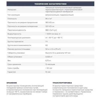 Ветро-влагозащитная мембрана для кровли/стен BIOVAT SOFT AM90 90г/м2 1,5*50м 75м2